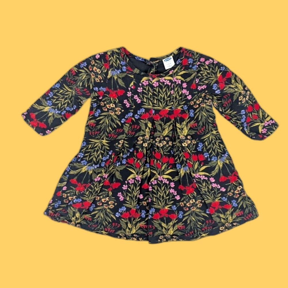 Old Navy Floral Baby Dress Girl 3-6 M Black 100% Cotton